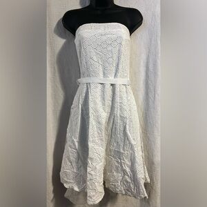Geri C. Elegant White Strapless Eyelet Dress